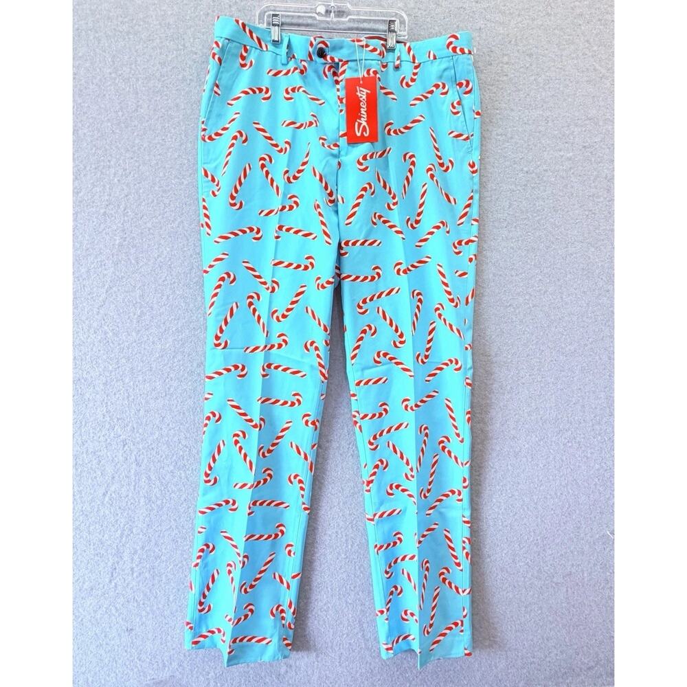 Shinesty Christmas Pants Mens 38x35 Peppermint Pimp Canes Candy Cane Print NWT